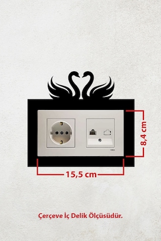 Kuğu Aşk Tasarım 2li Priz Çerçevesi İç Ölçü 15,5x8,4 Cm Dekoratif Ikili Çerçeve - Duvar Dekorasyon