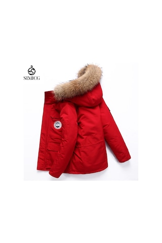 Açık Hava Kürk Yaka Ceket İş Kıyafetleri Soğuk Koruma Sıcak Kalın Pamuklu Ceket Kırmızı