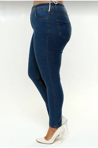2039 Kadın Likralı Slim Fit Büyük Beden Jeans Kot Denim Pantolon Koyu Mavi