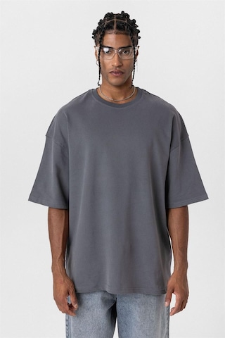 Vamos Basic Oversize Bisiklet Yaka Tişört Füme