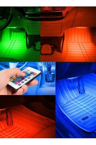 Araç İçi Ayak Altı Rgb Led Ambiyans Seti Müzik Sensörlü Kumandalı 4 Lü Şerit 12v Çakmak Girişli