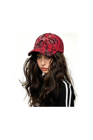 Valkyrie Unisex Kırmızı Grafiti Desenli Baseball Şapka Ayarlanabilir Streetwear Hip Hop Spor Şapka