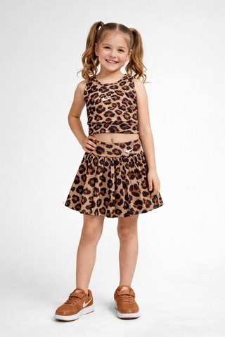 Uğur Bebe Kız Çocuk Leopar Desenli Crop Krop Mayo Şort Etekli Spor Havuz Ve Deniz Uyumlu 1 Beden Büyük Alınız Leopar Leopar