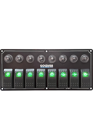 Goldsea Marine Switch Panel 8 Anahtarlı Otomatik Sigortali 12-24V Sigorta Paneli Yeşil Led
