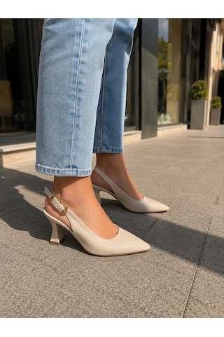 Asmi Shoes Kadın Teresa Krem Rugan Sivri Burun Arkası Açık 8 Cm Topuklu Ayakkabı