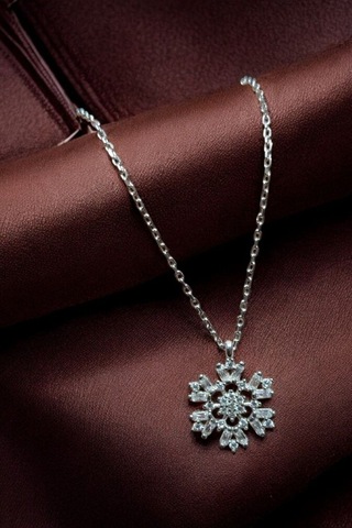 Modagümüşevi 925 Ayar Gümüş Baget Taşlı Kar Tanesi Kolye, Gümüş Kadın Kolye, Kar Tanesi Kolye