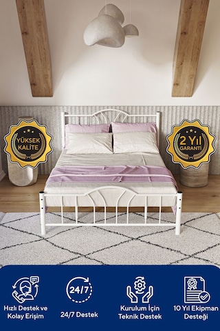 Argimo Bella Çift Kişilik Ferforje Metal Karyola Beyaz 160 x 200