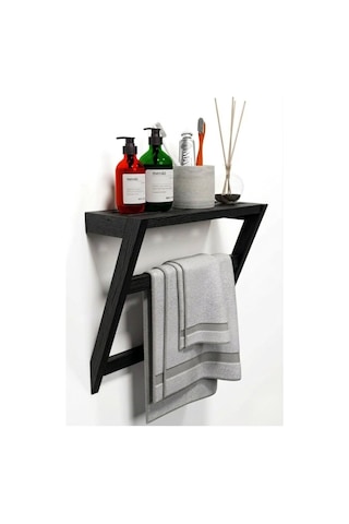 Matkap Gerektirmeyen Ahşap Banyo Rafı Ve Havluluk - 50x40 Cm - Yapışkanlı Duvar Rafı Siyah Matkap Gerektirmeyen Ahşap Banyo Rafı Ve Havluluk - 50x40 Cm - Yapışkanlı Duvar Rafı Siyah