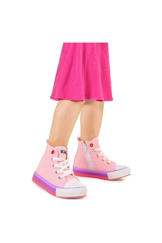 Kiko Kids Tinna Bağcıklı Kız Bebek Boğazlı Keten Spor Ayakkabı Pembe