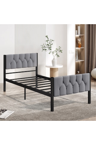 Karyola, Stil Metal Karyola, 90x200 Cm, Kapitone İşlemeli Karyol 90 x 200 CM