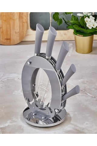 Cooker Bloklu 6 Parça Çelik Bıçak Seti - Gri - Ckr1373 Gri