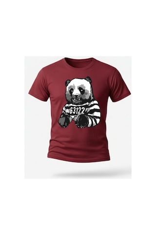 Urbantrendstore Unisex Panda Mahkum Temalı Oversize Fit Rahat Geniş Salaş T-shirt Günlük Tişört Bordo