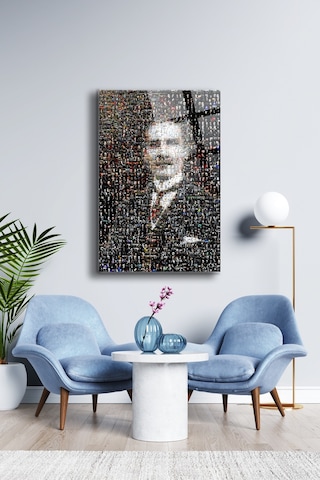 Atatürk Cam Tablo - Portre - Cam Tablo - Duvar Dekoru - Atatürk Portresi - Kaliteli Baskı Ata039 Atatürk Temalı Dekoratif Duvar Tablosu, Salon, Ofis Ve Çalışma Alanı Dekoru,