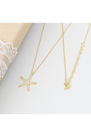 Deniz Yıldızı Model Zirkon Taşlı 925 Ayar Gümüş Gold Rengi Kadın Kolye Gold