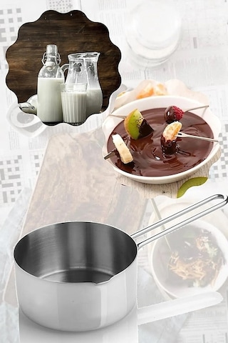 3lü Sütlük Sos Tavası 12-14-16cm 430 Paslanmaz Çelik Yumurta Haşlama Yanmaz Taban Gümüş