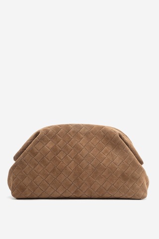 Dericlub Althea Kadın Örgü Desenli Clutch El Çantası Gerçek Süet Deri Taba