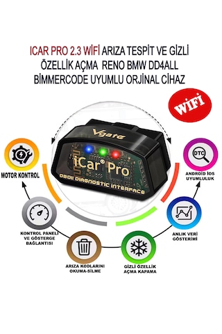 Vgate İcar Pro 2.3v Wifi Bandrollü Arıza Tespit Gizli Özellik Açma Cihazı Ddt4all-forscan-carista