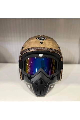 Kask Tex 701 Jyt Kahverengi Deri + Kask Maskeli