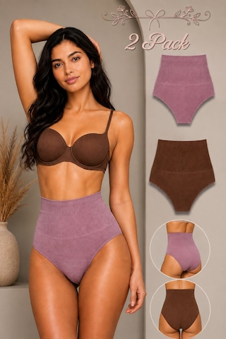 Fit Women Kadın Yüksek Bel Esnek 2 Li Külot Kahve-gülkurusu