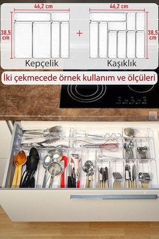 16'li Set Modüler Kaşıklık Ve Kepçelik Çekmece Içi Düzenleyici Şeffaf Mutfak Organizer Şeffaf 85 X 49 Çok Renkli