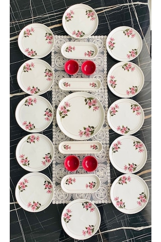 Kar Çiçek 12 Kişilik 21 Parça Kahvaltı Takımı Vişne Çürüğü