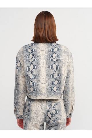 Dilvin Yılan Desen Crop Denim Mont Ekru