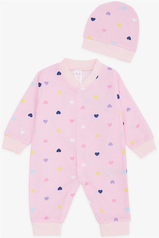 Breeze Kız Bebek Tulum Renkli Kalp Desenli 0 3 Ay 6 Ay, Pembe Pembe