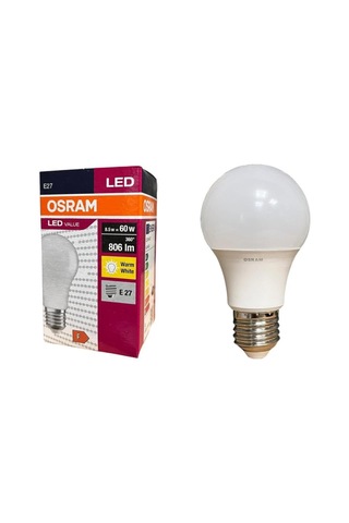 Osram Ledvalue 8.5w E27 Led Ampul 2700k Sıcak Sarı Işık, 806 Lümen, 60w Eşdeğer Enerji Tasarrufl Sku: Smg8690010149572 Açık Kahverengi