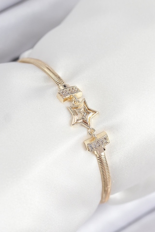 Pirinç Zirkon Taşlı Yıldız Model Gold Renk Kadın Bileklik - Lisinya Çok Renkli 11623594