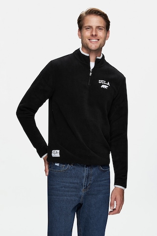 Ucla Cornıng Siyah Yarım Fermuarlı Nakışlı Polar Standard Fit Erkek Sweatshirt Siyah