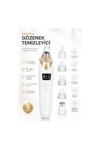 Robeve Auhma Ahb01 Vakumlu Siyah Nokta Temizleme Cihazı 3 Kademeli Emiş Gücü, 5 Farklı Başlık, Usb Şarjlı Kablosuz Gözenek Temizleyici, Yağ Ve Kir Temizleme, Yüz Cilt Bakım Cihazı