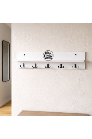 90 Cm 5 Kancalı Duvara Monte Askılık Beyaz