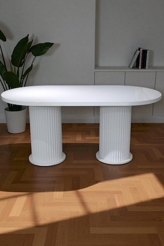 Bohem İskandinav Masa Sandalye Takımı 6 Adet Polo Sandalye Mdf Beyaz Oval Masa Modern Şık Beyaz