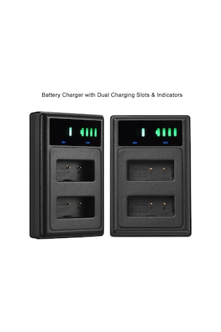 Geeksen Led Göstergeli Lp-e17 Pil Şarj Cihazı + 2 Adet Lp-e17 Pil 7.4v 1500mah Usb Şarj Kablosu Eos 200d/ 750d/ 760d/ 800d/ 8000d/ M3/ M6/ T6i Kameralar İçin-siyah