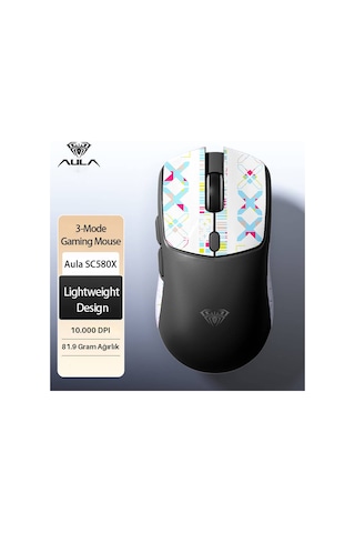Aula SC580X Lightweight PAW3311 Sensör 10000 DPI 1000Hz Kablolu ve Kablosuz Gaming Oyuncu Mouse