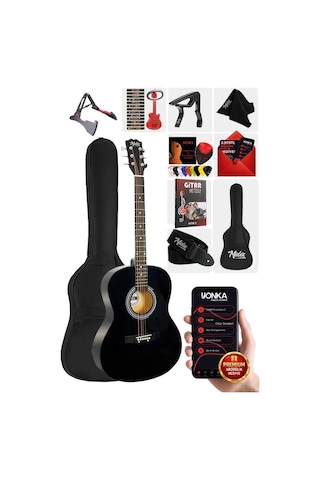 Midex Rg-550bk Pack Kaliteli Kesik Kasa Siyah 40 İnç Akustik Gitar Seti 4/4 Yetişkin