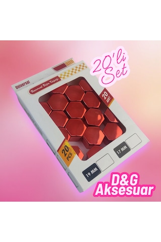 17mm Düz Parlak Kırmızı Bijon Kapağı 20li Set+ Çıkarma Aparatı