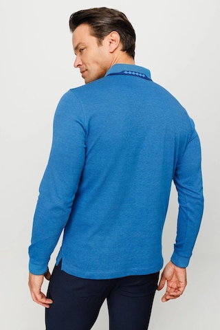 Desen Triko Erkek Polo Yaka Kare Desenli Uzun Kollu Sweatshirt Saks Saks