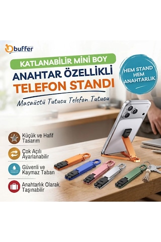 Privo Katlanabilir Mini Telefon Standı, Anahtarlık Özellikli Taşınabilir Masaüstü Plastik Cep Telefonu Tutucu Çok Renkli