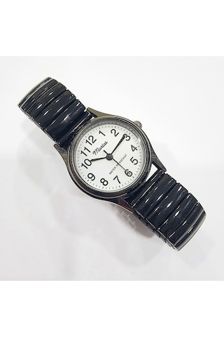 Yaylı Kordonlu, Retro Tasarım, Vintage Tasarım, Klasik, Siyah Renkli Kol Saati Beyaz Altın