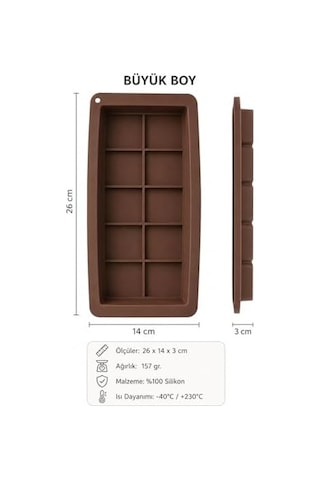 Dubai Çikolata Kalıbı Silikon Tablet Çikolata Yapım Kalıbı 10 Gözlü Büyük Boy 26x14x3 Cm