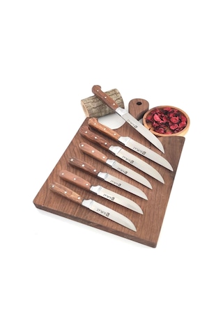 Sürlaz Meyve Sebze Ekmek Bıçak Seti 7 Parça Handmade Ahşap Sap