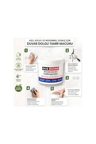 1 Kg Duvar Tamir Dolgusu Macunu Zemin Alçı Sıva Çatlak Onarıcı Giderici Derin Boşluk Doldurucu