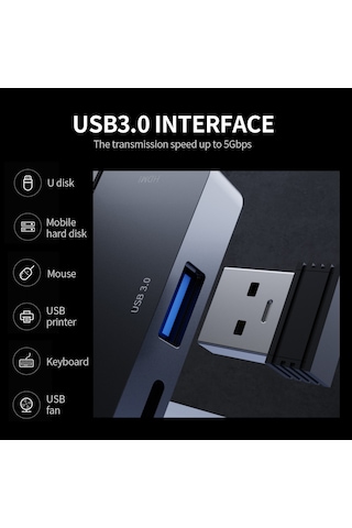 Wezone Type-c Geliştirme Ünitesi 7-1, Usb3.0+hdmı+tf/sd Kart Okuyucu+ses Portu, 5gbps Aktarım Hızı, Aluminyum Gövde, Gri