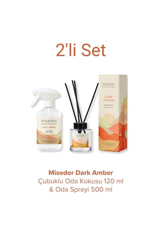Misedor Dark Amber Çubuklu Oda Kokusu 120 ML + Oda Spreyi 500 ML
