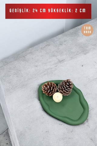 Beyaz Sunumluk Takı Tabağı Dekoratif Tepsi Obje Ev Dekorasyon Model 18 - Yeşil