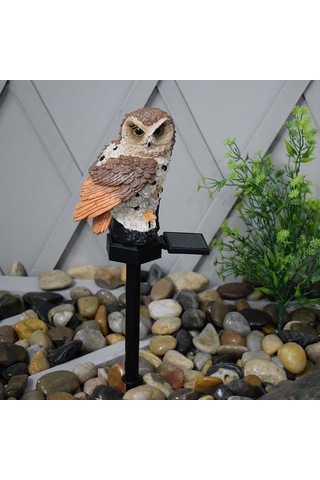 Suofeng Led Güneş Enerjili Sulara Dayanıklı Baykuş Heykeli, Bahçe Bahçe Teras Dekorasyon Işığı, Kahverengi