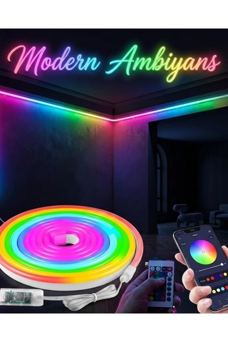 Mey İthalat Dekoratif Rgb Led Şerit Neon Işık 3 Metre Su Geçirmez Uzaktan Kumandalı Ortam Aydınlatm