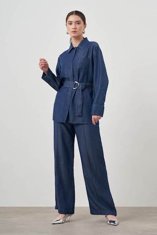 Mizalle Tencel Dokulu İndigo Tunik Mavi