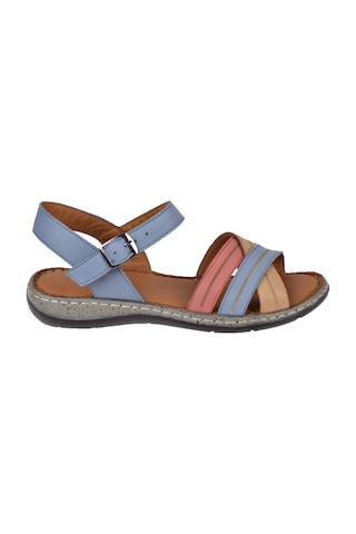Castle Black Hakiki Deri Comfort Kadın Sandalet Cb-22382 Mavi Multi
